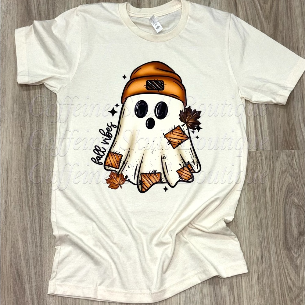 Bella Canvas Cream Short Sleeve Tee with fall vibes Ghost Design